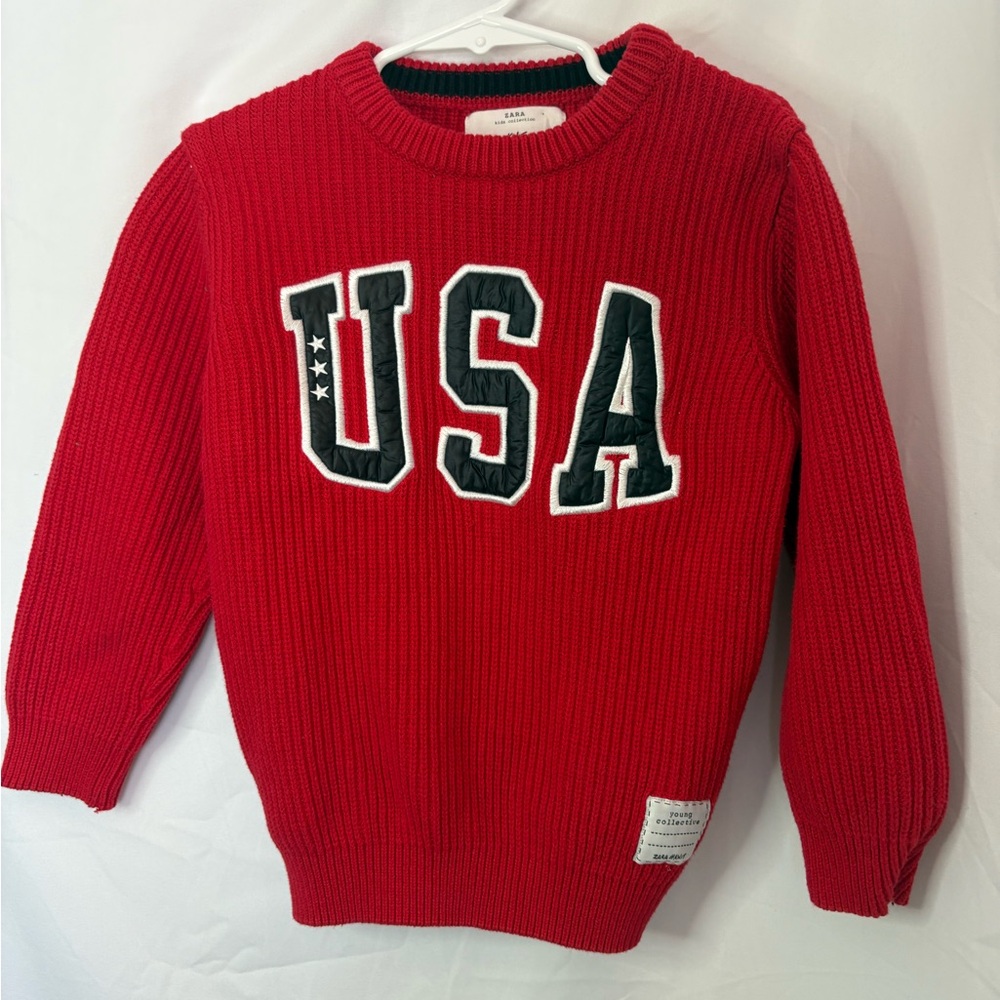 Zara Red USA Crewneck Sweater